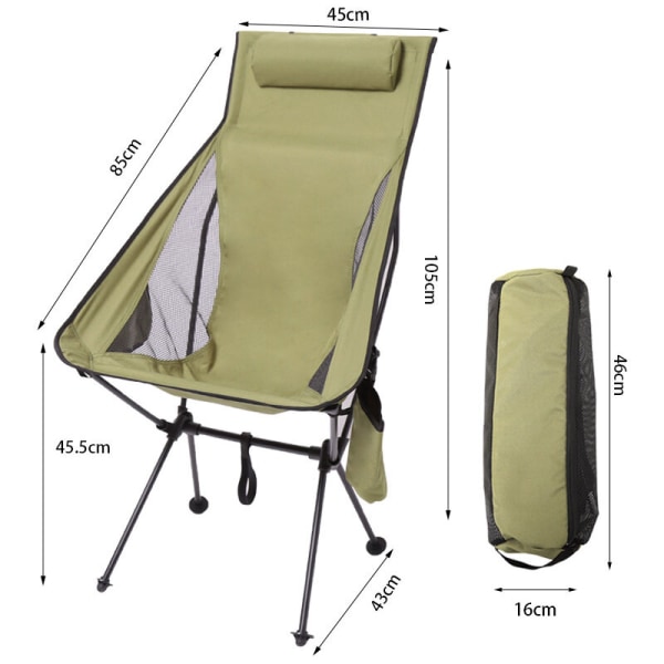 Ultralätt hopfällbar campingstol med hög rygg, uppgraderad med avtagbar kudde, sidoficka och case, kompakt och robust för utomhusbruk, kamera