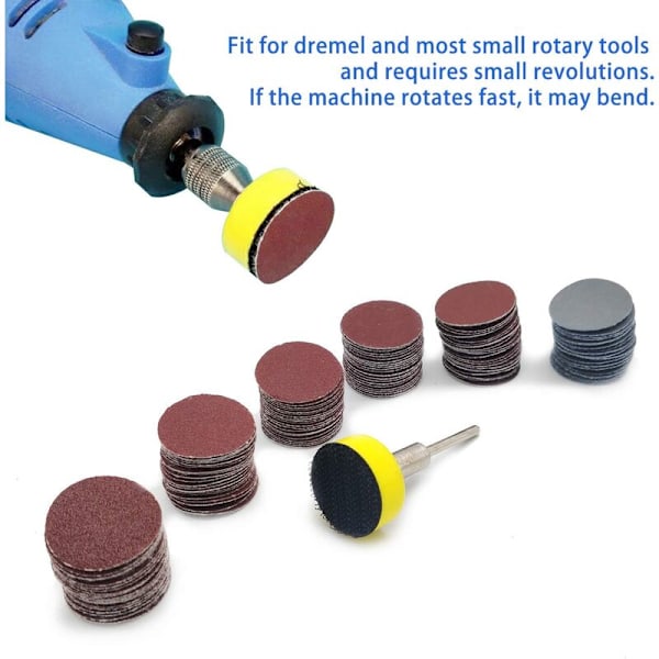 120 stk. 25 mm slibeskiver med 3,2 mm skaft til Dremel og de fleste roterende værktøjer, 100/180/240/400/1500/3000 korn sandpapir