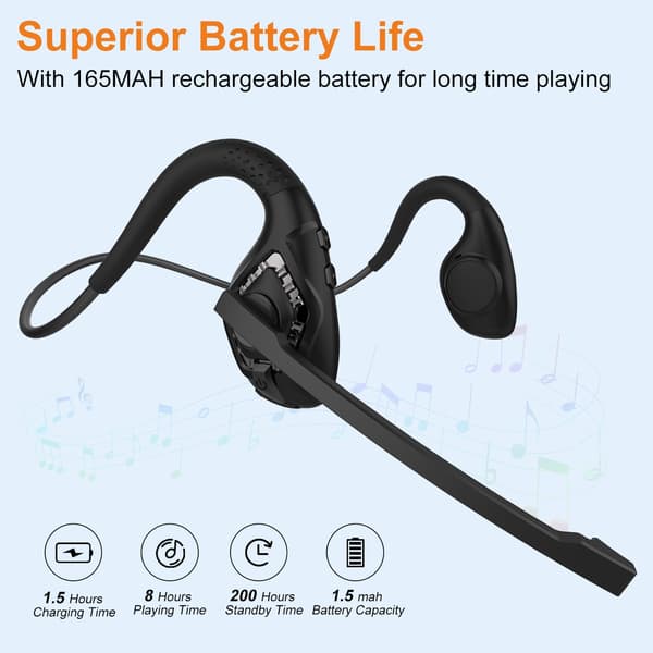 Bluetooth 5.3 Headset - Brusreducerande Boom Mic, Trådlöst för Telefon/PC/Laptop, 10 timmars batteritid