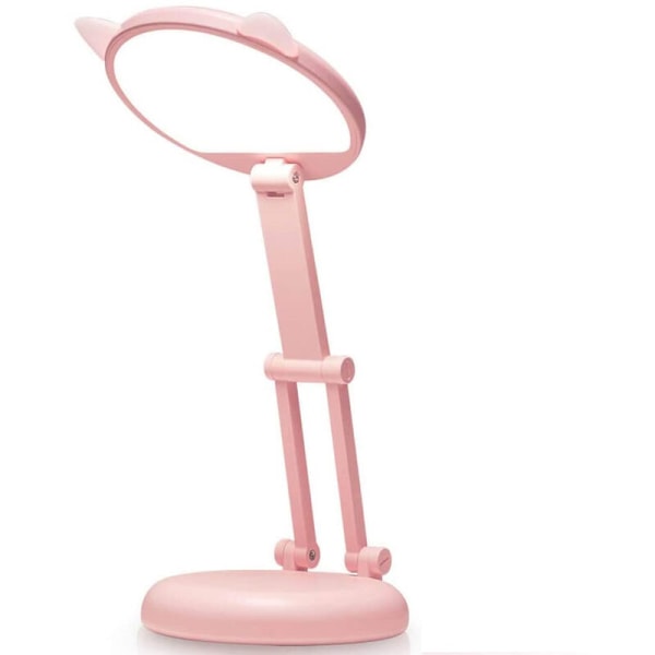 Skrivebordslampe for barn jente, liten rosa LED-ringlys for hjemmekontor, bærbar sammenleggbar skrivebordslampe med USB-lading 4800 MAh