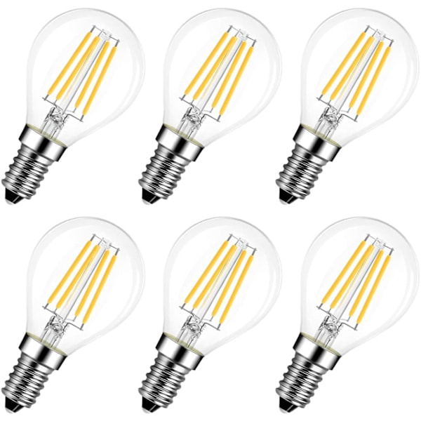 Himmennettävä E14 LED-lamppu, P45 G45 Golfpallolamppu Vintage Filamenttilamppu, E14 Pieni Edison-ruuvilamppu Valkoinen valo 3000K, 4W SES-lamppu 40W vastaava, 6 kpl