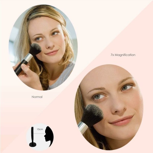 LED-belyst makeup-spejl 1x/7x forstørrelse Dobbeltsidet, USB-genopladeligt oplyste makeup-sminkespejle, 360 grader drejeligt, Touch Swit