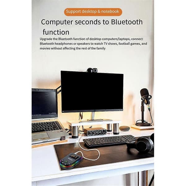 5.3 Bluetooth Sender Modtager 2-I-1 Bluetooth Adapter med LED Display RGB Lys til Bil PC TV
