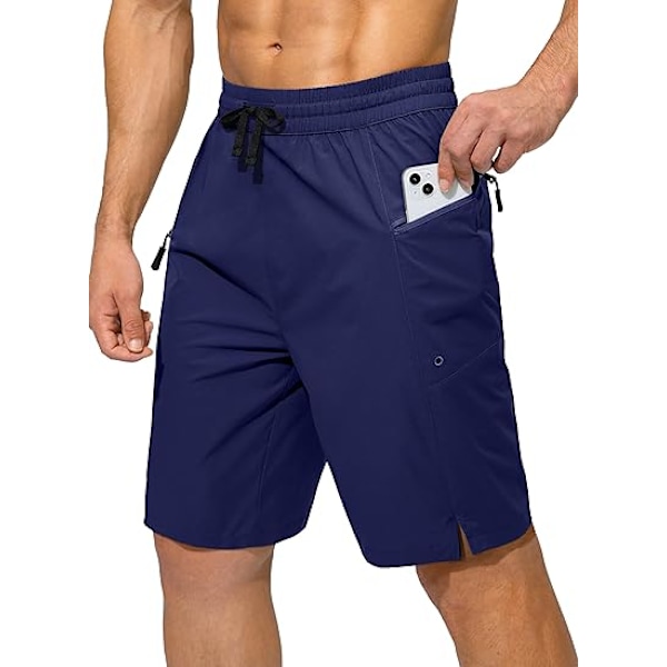 Badebukser for menn, hurtigtørkende strandshorts med glidelåslomme, badebukser for menn - Uten nettingfôr - XL - Marineblå