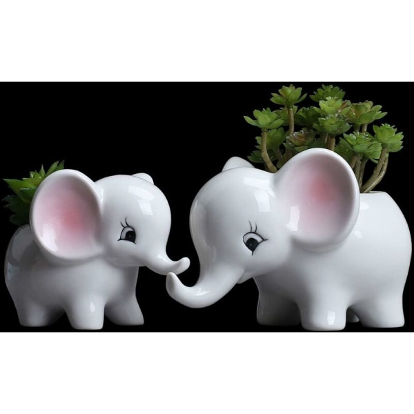 2kpl norsukasvikaappi söpö norsu kukkaruukku / moderni valkoinen keraaminen mehevä kukkaruukku / pieni kukkasäiliö eläinkoristelu