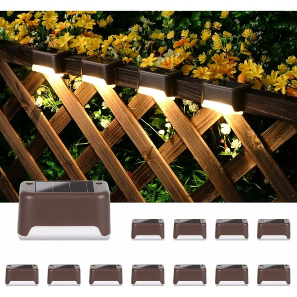 12-pack vattentät solcellslampa för däck, trappor, staket, gård, uteplats och väg (varmvit)