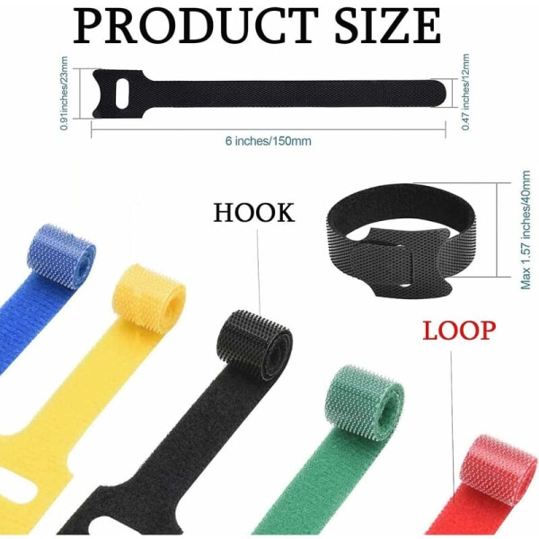 100 pcs Scratch Cable Ties Tape, Cable Tie, Reusable Cable Management Strap Easy to Cut for Tying Cables, PC Wires, Electrical Wires, Color,