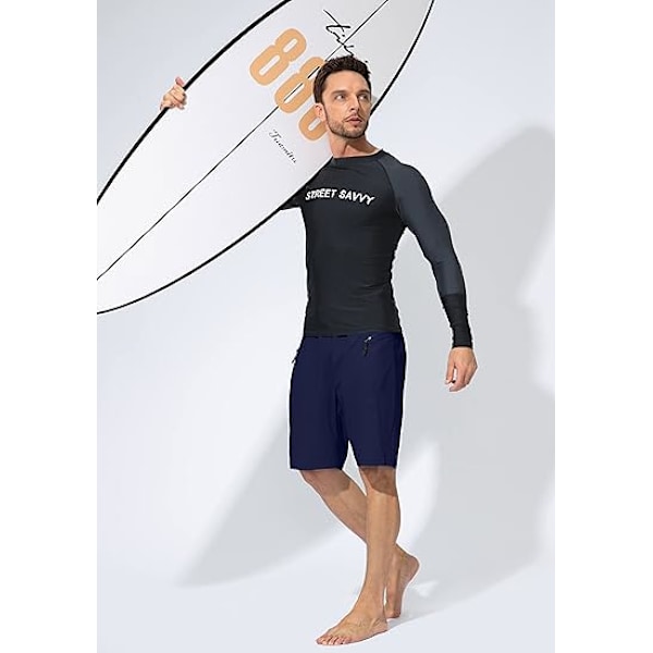 Badebukser for menn, hurtigtørkende strandshorts med glidelåslomme, badebukser for menn - Uten nettingfôr - XL - Marineblå