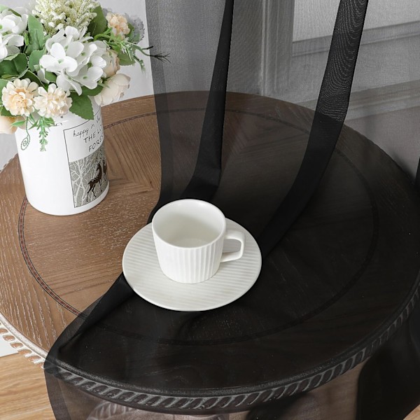 Svarta Halvtransparenta Tyllgardiner - 213 cm Längd (Set om 2) - 203 cm Total Bredd - Elegant Fönsterdekoration för Sovrum & Vardagsrum