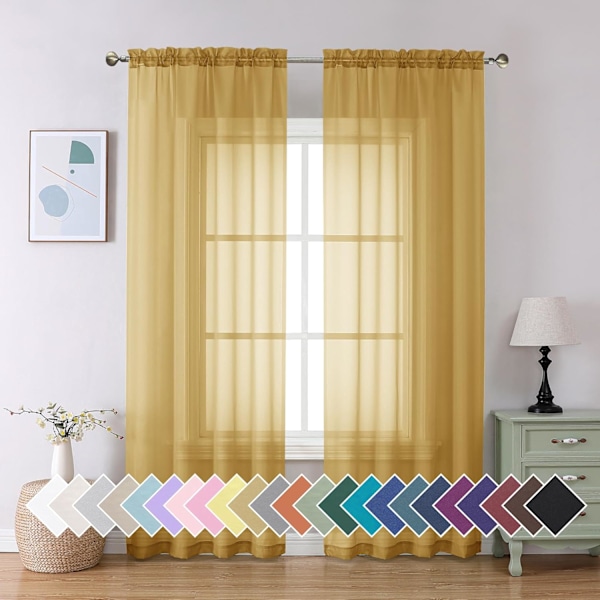 Guldskira Gardinger 213 cm Långa - 2-pack (356 cm Total Bredd) - Ljusfiltrerande Dubbel Kanal för Sovrum/Kök/Barnrum