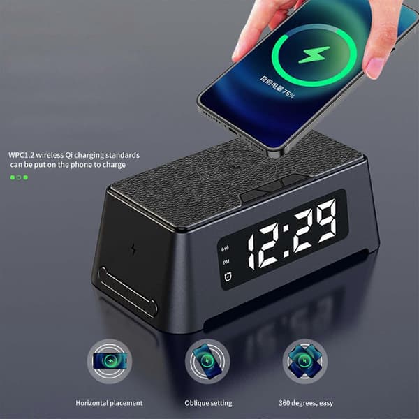 4 i 1 Digitalt Bordur Vækkeur Termometer Qi Trådløs Oplader Til Iphone dt