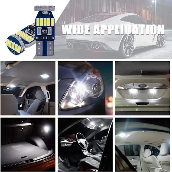 Sats med 10 T10 W5W LED-lampor Canbus felfri 15 st SMD 4014 Bil LED-lampor 194 168 2825 Vit 6000K för innerbelysning, bagageljus, L