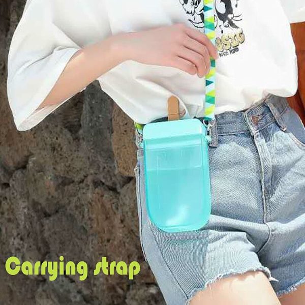 Søte vannflasker med sugerør for barn, unike Kawaii ispinneformede plastflasker som ikke lekker, 300 ml, justerbar skulderstropp, gjennomsiktig W