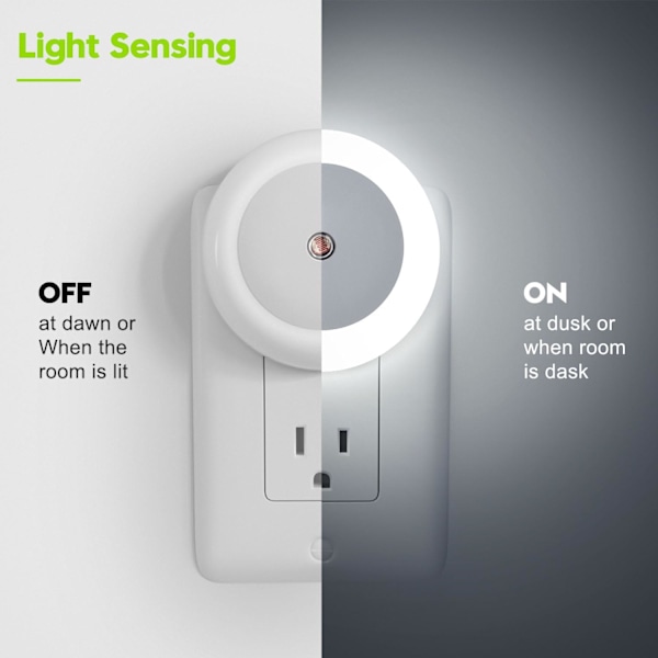 Nattlamper som plugges i veggen, nattlys, skumring til daggry-sensor, hvitt LED-nattlys 0,5W, 2-pakning nattlampe for voksne, soverom, bad, gang,
