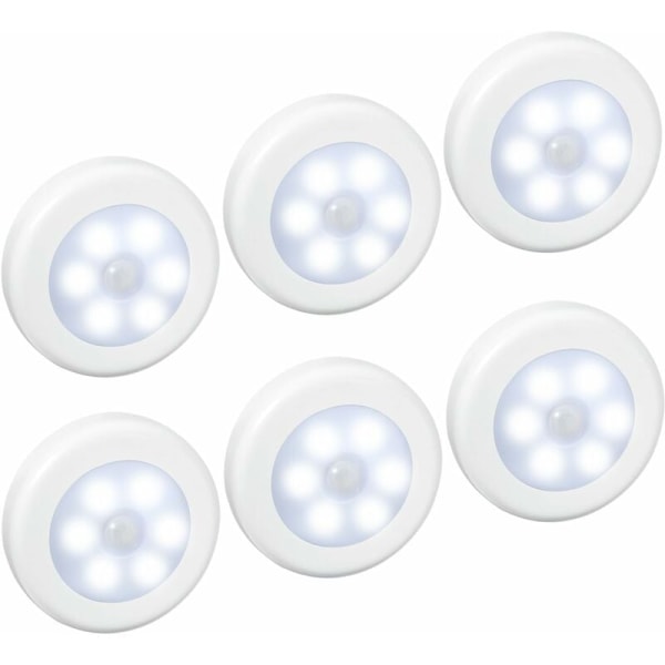 (6 pakke) LED-sensorlys, bevegelsessensorlys, skaplys, batteridrevet (ikke inkludert), LED-lys for trapper, skap, skap, enkelt