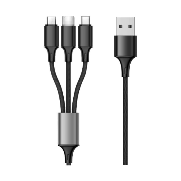 Multi USB-kabel, 3 i 1 Multi USB-opladerkabel Nylonflettet hurtigopladning - 1,2 M, Sort-DENUOTOP