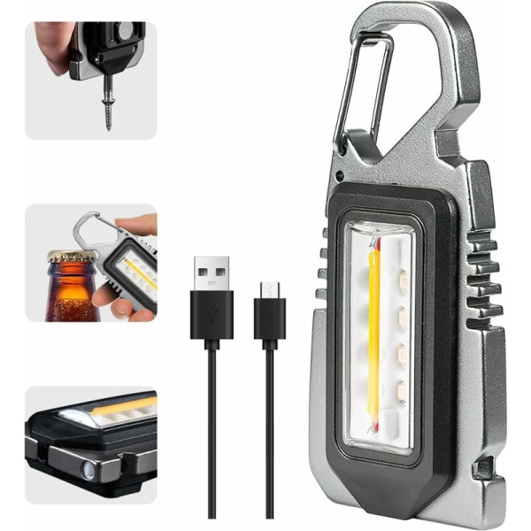 Multifunktionsnyckelring LED-nödljus: Mini-nyckelring-ficklampa Uppladdningsbar vattentät bärbar LED-arbetslampa med flasköppnare för