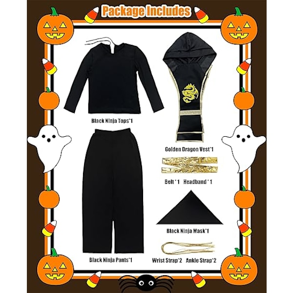Ninja-dräkt för barn - Halloween-drakdräkt, cool utklädningsdräkt rollspelsset storlek M