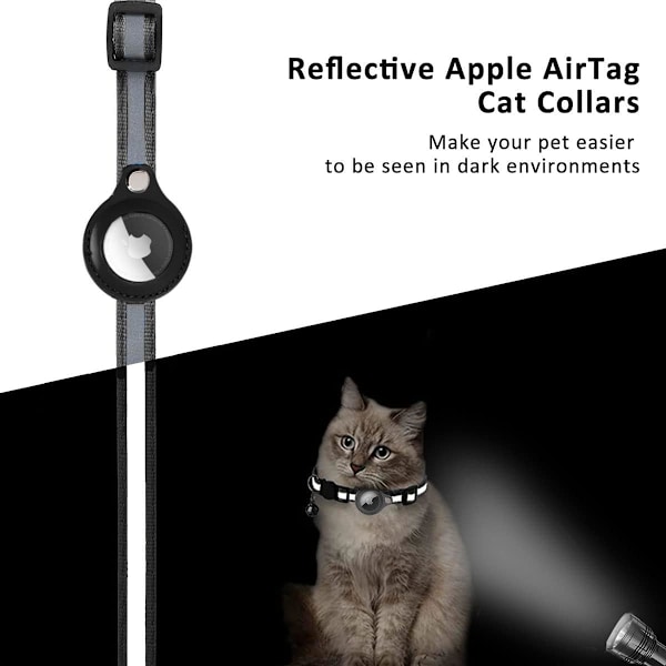 Airtag Katt Halsband Reflex Justerbart Katt GPS Spårare Halsband med Säkerhetsspänne och Bjällra, Svart
