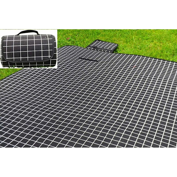 Vaskbar bomullslinnik piknikteppe 200 x 150 cm XXL med vanntett PEVA underside termisk isolert strandteppe campingteppe svart