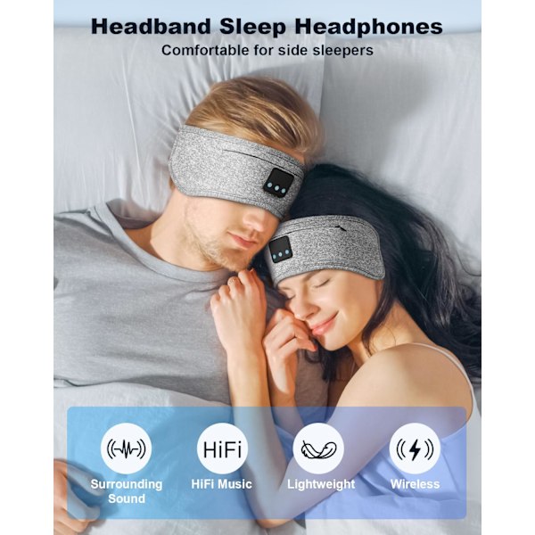Bluetooth 5.2 Sovehodebånd - Myke Trådløse Hodetelefoner for Menn og Kvinner, Perfekt for Sidesoving, Løping og Yoga