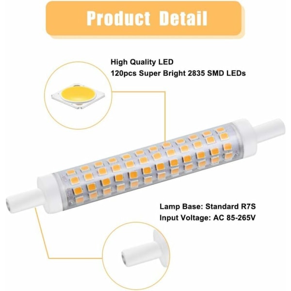 10W 118mm R7S LED-lineaarinen spottilamppu, kaksinkertainen pääte, 100-130W halogeenilampun korvaaminen, sopii täydellisesti makuuhuoneeseen, kylpyhuoneeseen jne. (2 kpl, viileä valkoinen 6