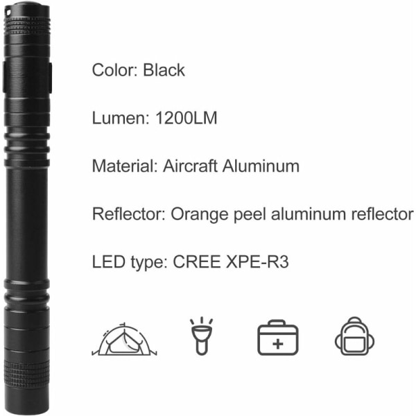 Høj Lumen LED Lommelygte, Mini Bærbar Pen-formet Lommelygte, Mini Lomme Pen Lygte til Camping, Vandring, Nødsituationer og Udendørsbrug (