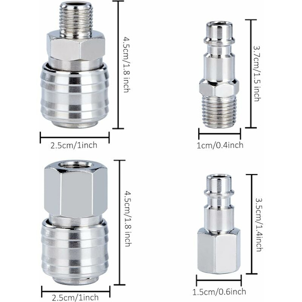 8 st pneumatiska snabbkopplingar, pneumatiska kopplingar, snabbkopplingar, diameter 8 mm, för bilindustrin, vit, PT1/8