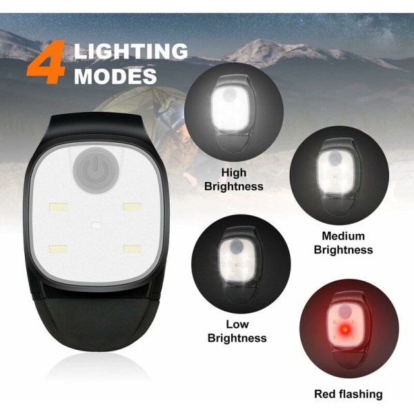 LED Hovedlampe Brystlampe 2 Stykker Løbelampe med 4 Lystilstande Sikkerhedslampe med Klips til Udendørs Sport Løb Camping [Energiklasse A