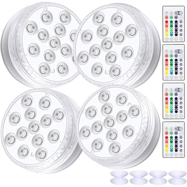 4-pack nedsänkbara LED-lampor, vattentäta LED-lampor med fjärrkontroll RGB-färgväxlande dammlampor dekoration HIASDFLS