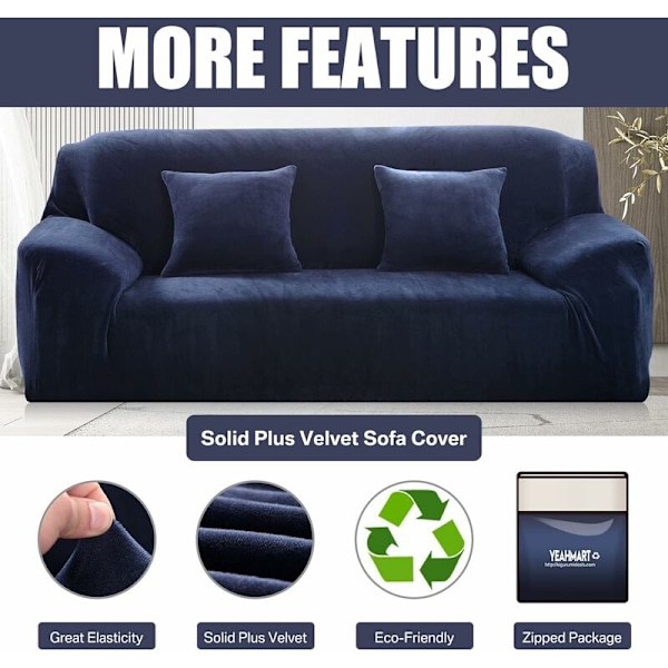 Tykke Sofaovertræk 1/2/3/4 Personers Ensfarvet Sofa Beskytter Fløjl Nem Tilpasning Elastisk Stof Strækbar Sofaovertræk (Blå, 2 Personer 145-185cm)