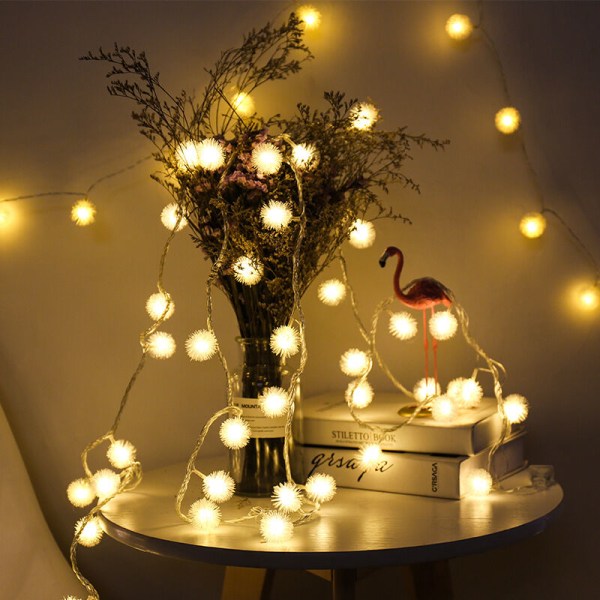 LED Hårete Ball String Lights Hage Hage Dekorasjon Jul Dag Utendørs Vanntett Snøklode Lys (3M30LED, varm hvitㄘ