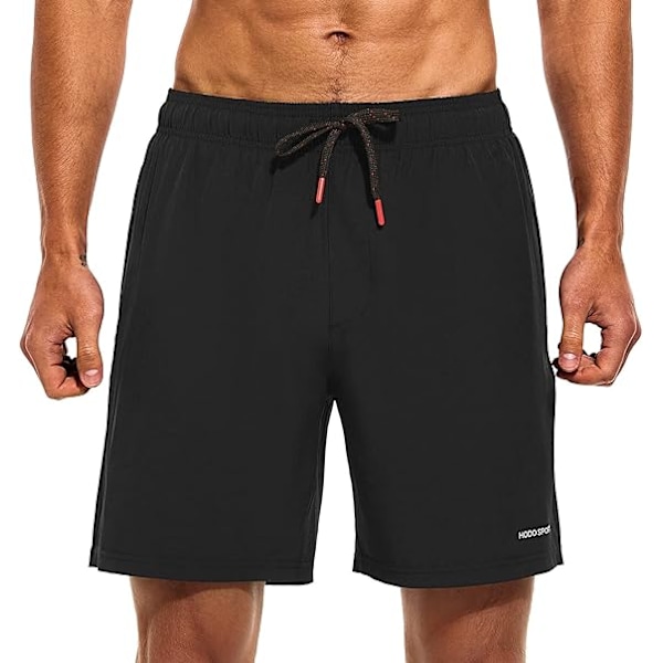 Badbyxor för män 7\" Snabbtorkande badshorts med kompressionsfoder och fickor med dragkedja - Storlek L - Svart