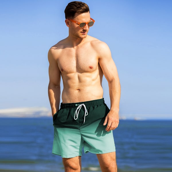 2-i-1 Badbyxor för Män 7 Tum Badbyxor Badkläder Set Strandshorts - Storlek L - Gradient Grön - Svart