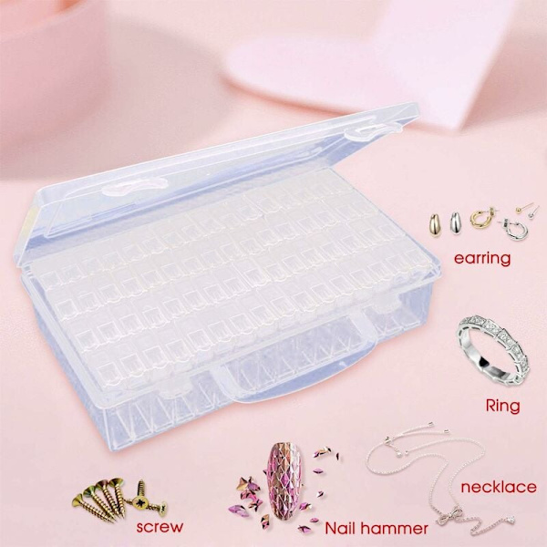 Diamantmålning Box, Varje Förvaringslåda med 64 Minifack, Rutnät, 5D Diamantmålning Verktyg och Korsbehållare Tillbehör för DIY-Fe