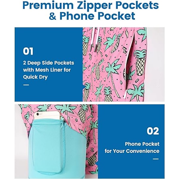2 i 1 Badeshorts for menn 7 tommer Badeshorts Badedraktsett Strandshorts - Størrelse L - Ananaspalme