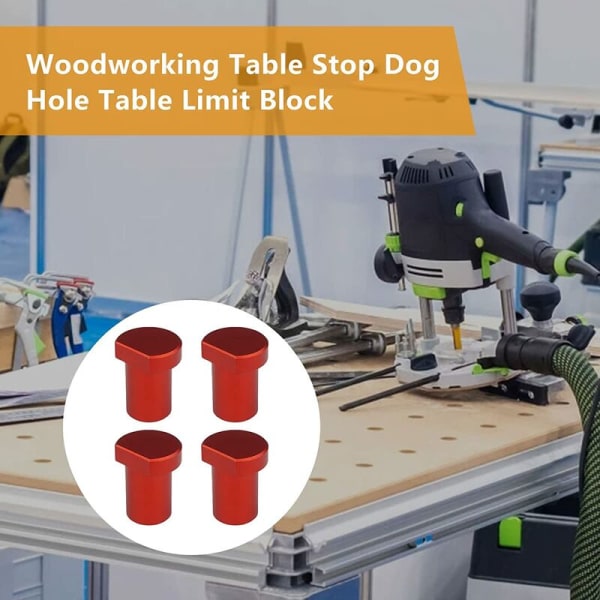 4-pack aluminiumlegering träbearbetningsbänkklämmor, lokaliseringsplugg för 19 mm hundhål (19 mm, röd)