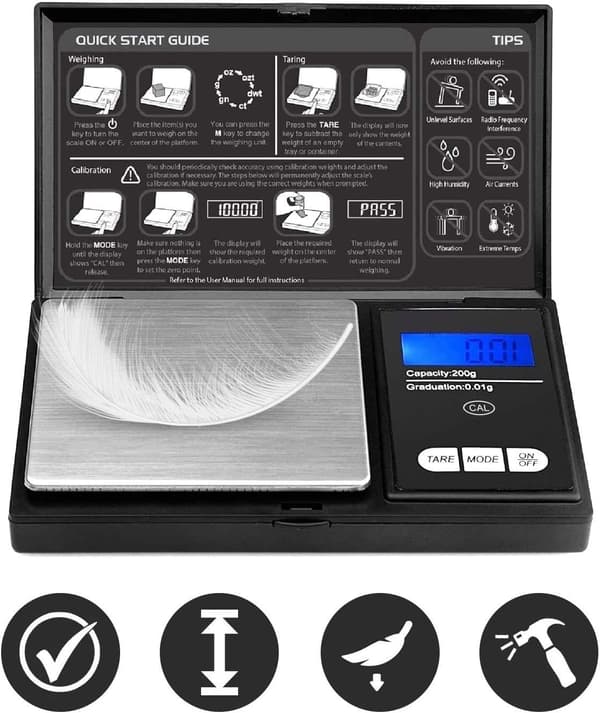 Digitaalinen taskuvaaka - 200g x 0,01g - Musta