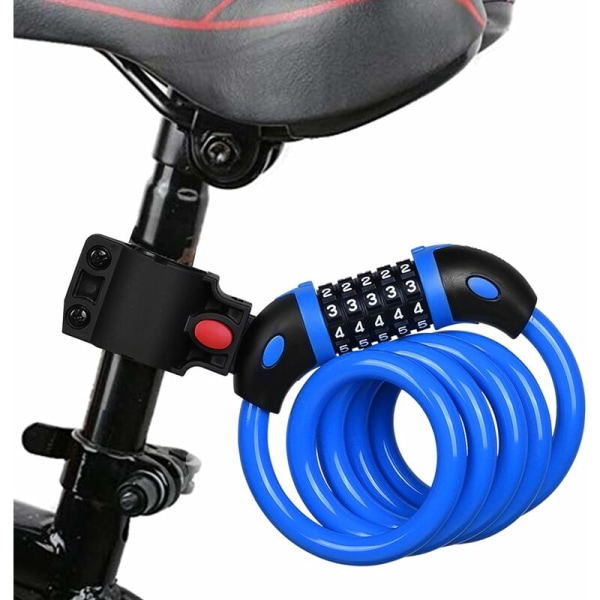 Cykellås, cykellås, 1-delat cykelkabellås, motorcykelhänglås, tillverkat av stark ståltråd, med 5-siffrigt lösenord (1,2 x 125 cm, blå) HIAS
