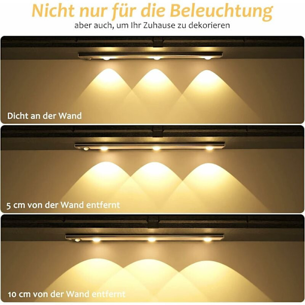 40cm Bevægelsessensor Skab Lampe, Justerbar Genopladelig USB Trådløs LED Skab Lampe 3000K-6000K LED Belysning Studie Køkken Natlys Skab