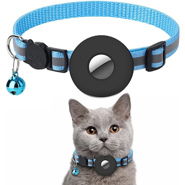 Reflekterende katte-AirTag-halsbånd med bjælde og AirTag-holder, kompatibel med Apple AirTag, smukt kattehalsbånd med aftageligt sikkerhedsspænde til katte