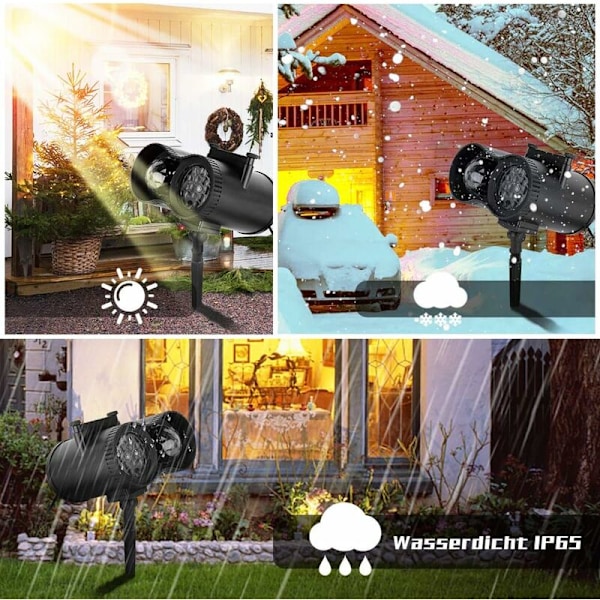 Juleprojeksjonslampe, 12 lysbilder + 10 farger LED-bølge lysprojektor IP65 utendørs med fjernkontrollprojektor for jul, Halloween,