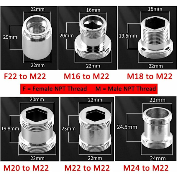 2 stk. messinghane-adapter, 22 mm han NPT-gevind, hane-lufteradapter til vaskehaner, vandrensningsadapter (M22 - M22)-DENUOTOP