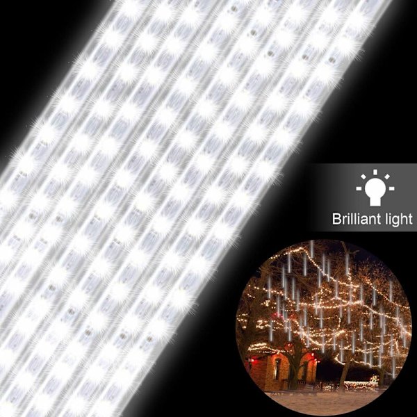 Meteor Rain 30cm, 8 Vedenpitävät läpinäkyvät putket LumiChristmass-valosarja, 288 LED-valoa Sääsuihkuvalo jouluun ulkoilmaan puutarhapuuhun De