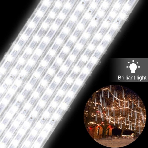 Meteorregn 30cm, 8 vanntette gjennomsiktige rør LumiChristmass-girlander, 288 LED-er værregnlys for juletre utendørs hagedekorasjon