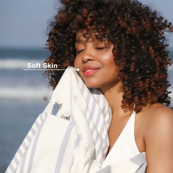Soft Beach Towel-Lightweight Cotton Beach Towel, Turkish Beach Towel Absorbent Towel, Quick Dry, Hammam Cloth Sauna Woman Man(Grey,180x100cm