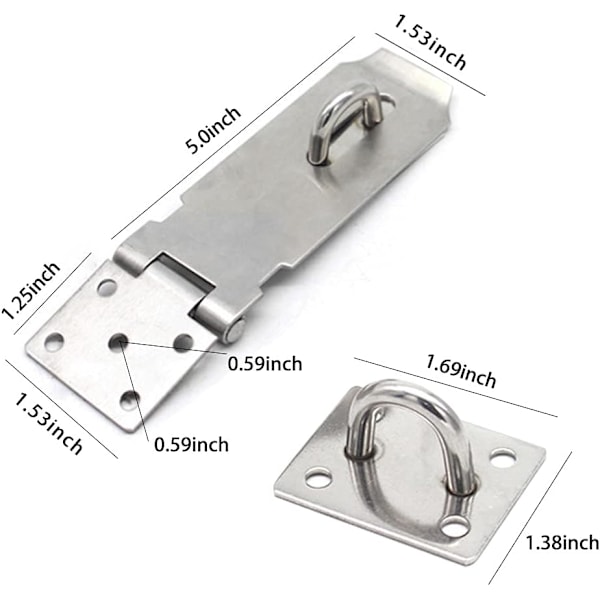 Dörrlås, 12,7 cm säkerhetsspärr i rostfritt stål, extra tjockt dörrlås med skruvborstad finish, 2-pack (12,7 cm)