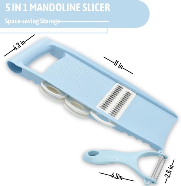 5-i-1 Mandolin Kutter for Kjøkken, Grønnsakskutter med Flere Blader for Potetgull, Grønnsakskutter, Blå