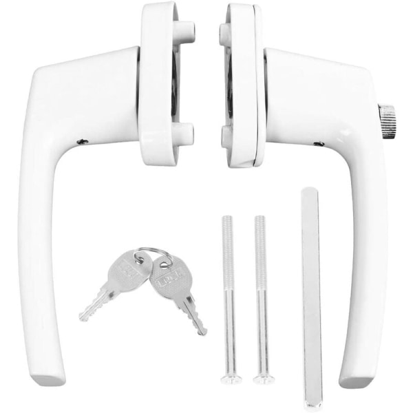 Solid tykt spakhåndtak med dobbel ende med nøkler for dør og vindu (hvit)