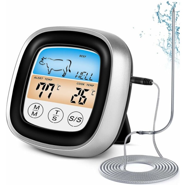 Kjøkkentermometer, kjøtttermometer Ultralang probe Øyeblikkelig avlesning steketermometer for grill BBQ Steak Godterimelk (svart)